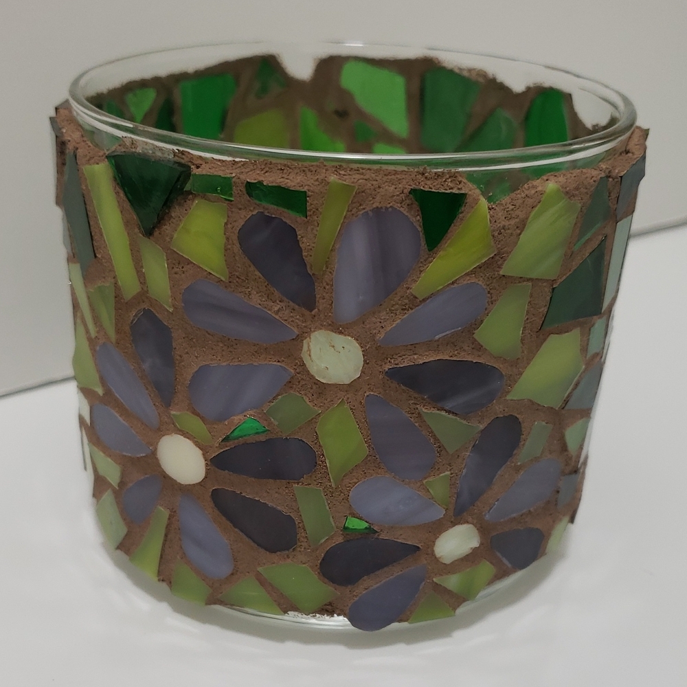 Mosaic Glass Candle Holder - Green and Purple